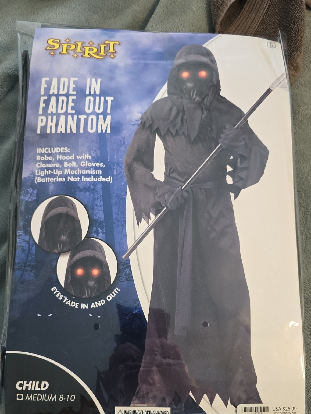 Spirit Fade In Fade Out Phantom Child Costume - Black with Red Eyes